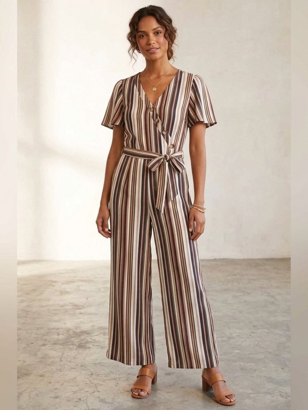 NAIF‎ Striped Short Sleeve Jumpsuit  Size L